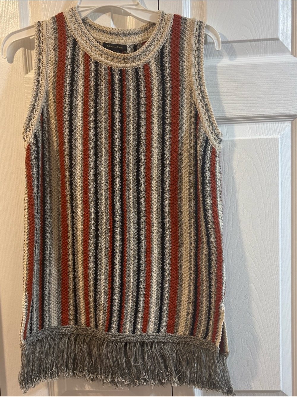 Massimo Dutti Striped Fringe Knit Tank in Rust, Cream, Navy & Gray - Picture 2 of 5